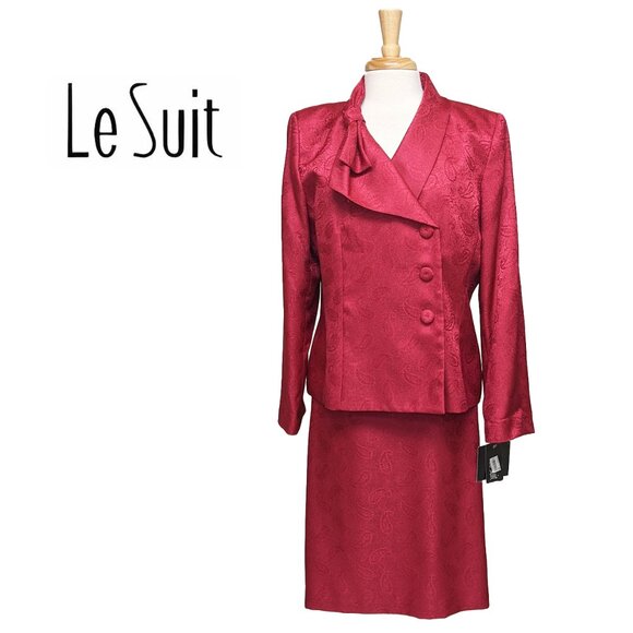 LE SUIT "House of Style" Two Piece Skirt Suit w/ Asymmetrical Bow Collar - Picture 1 of 6